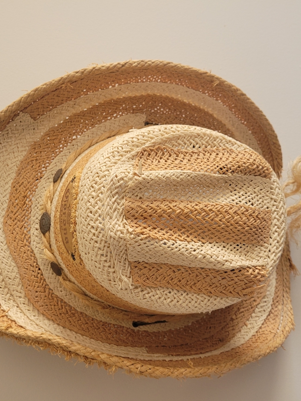 Striped Straw Fedora Hat - Natural/Tan
